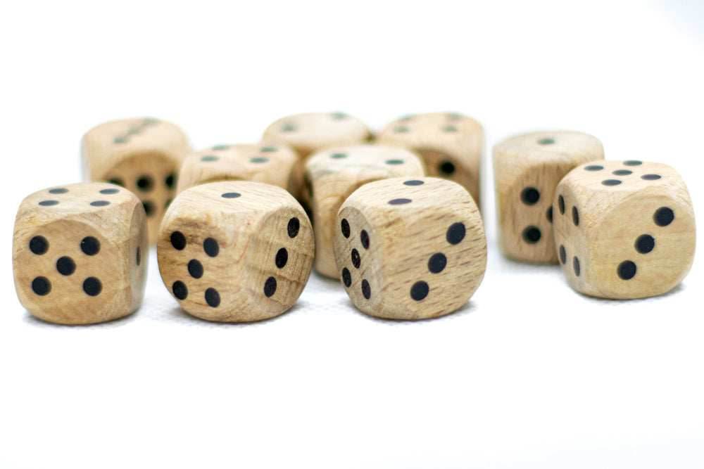 Wooden 16mm d6 Dice w/ Black Dots Rounded Corners (sold per die) - Wood Dice - 