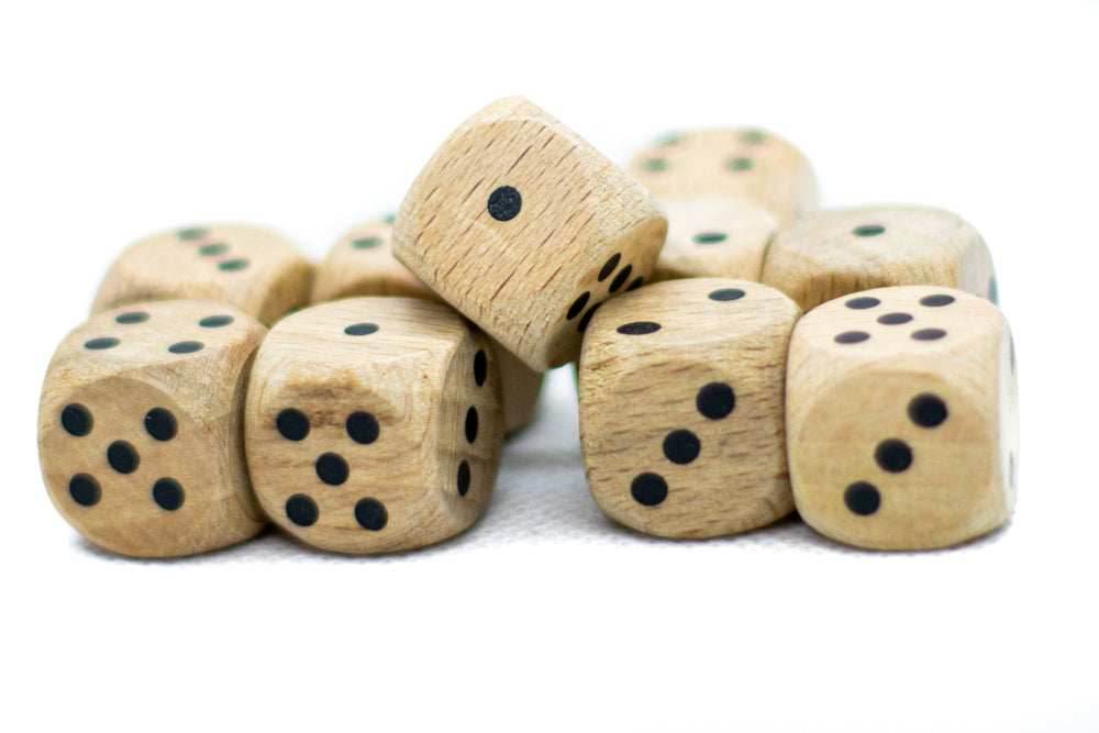 Wooden 16mm d6 Dice w/ Black Dots Rounded Corners (sold per die) - Wood Dice - 