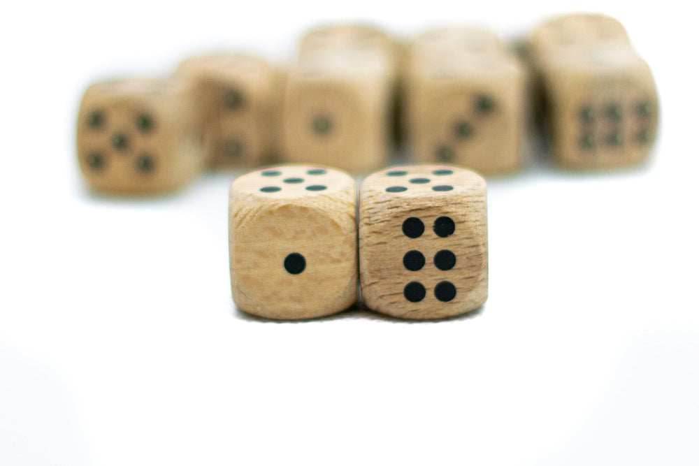 Wooden 16mm d6 Dice w/ Black Dots Rounded Corners (sold per die) - Wood Dice - 