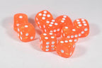 Translucent 16mm Pipped d6 Dice Red/Orange/Yellow/Green/Blue/Purple/Clear/Black/Pink (sold by the piece) - orange