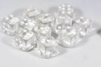 Translucent 16mm Pipped d6 Dice Red/Orange/Yellow/Green/Blue/Purple/Clear/Black/Pink (sold by the piece) - clear