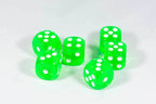 Translucent 16mm Pipped d6 Dice Red/Orange/Yellow/Green/Blue/Purple/Clear/Black/Pink (sold by the piece) - green