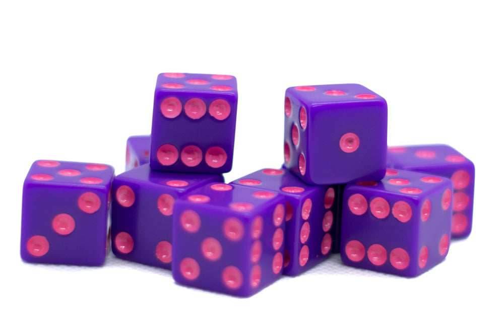Standard Opaque Purple w/Pink 16mm d6 Square Edge Dice (sold per die) - 