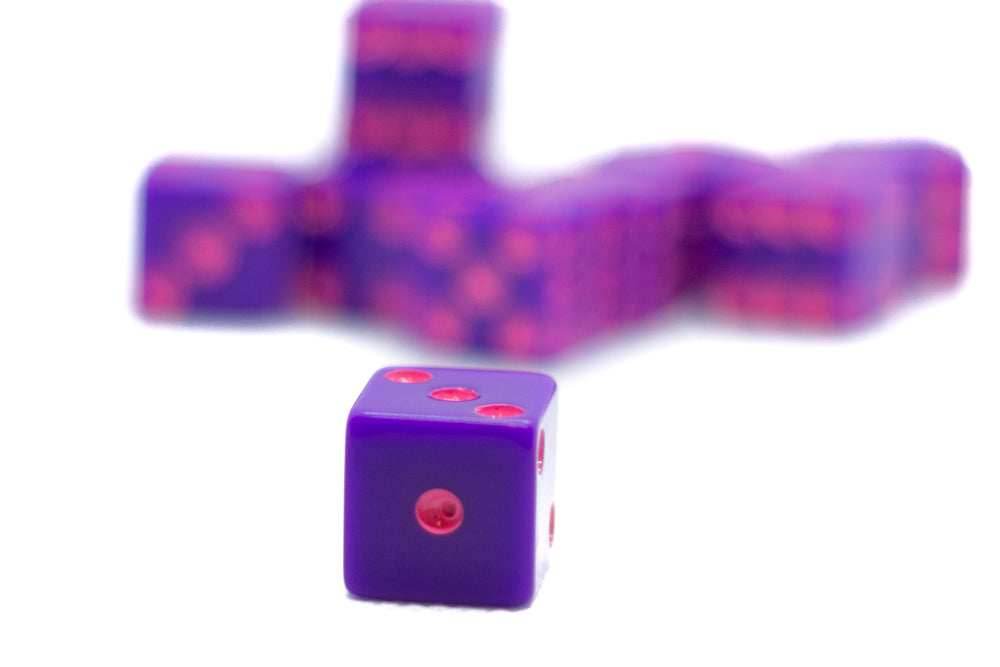Standard Opaque Purple w/Pink 16mm d6 Square Edge Dice (sold per die) - 