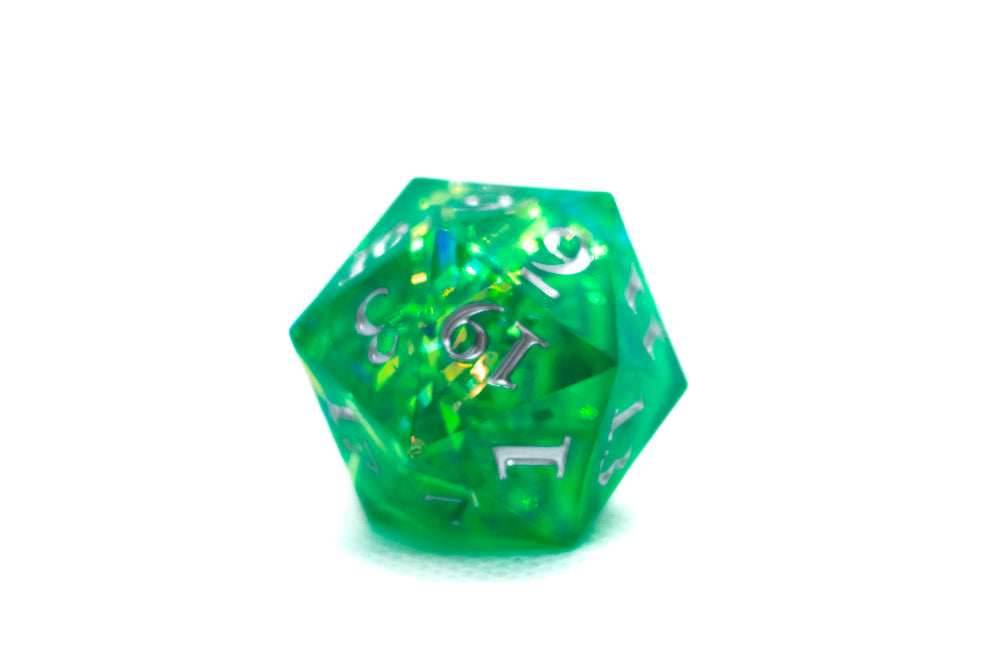 Red/Blue/Green/Purple Sharp Edge Resin d20 w/ Shimmer Insert - Green