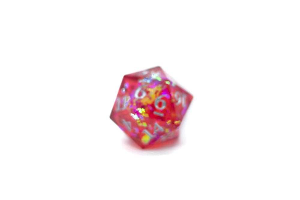 Red/Blue/Green/Purple Sharp Edge Resin d20 w/ Shimmer Insert - Red