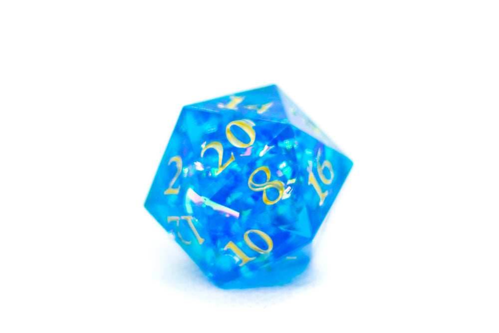 Red/Blue/Green/Purple Sharp Edge Resin d20 w/ Shimmer Insert - Blue