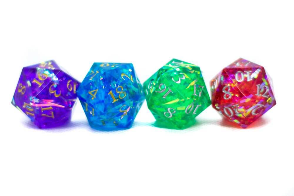 Red/Blue/Green/Purple Sharp Edge Resin d20 w/ Shimmer Insert - Red