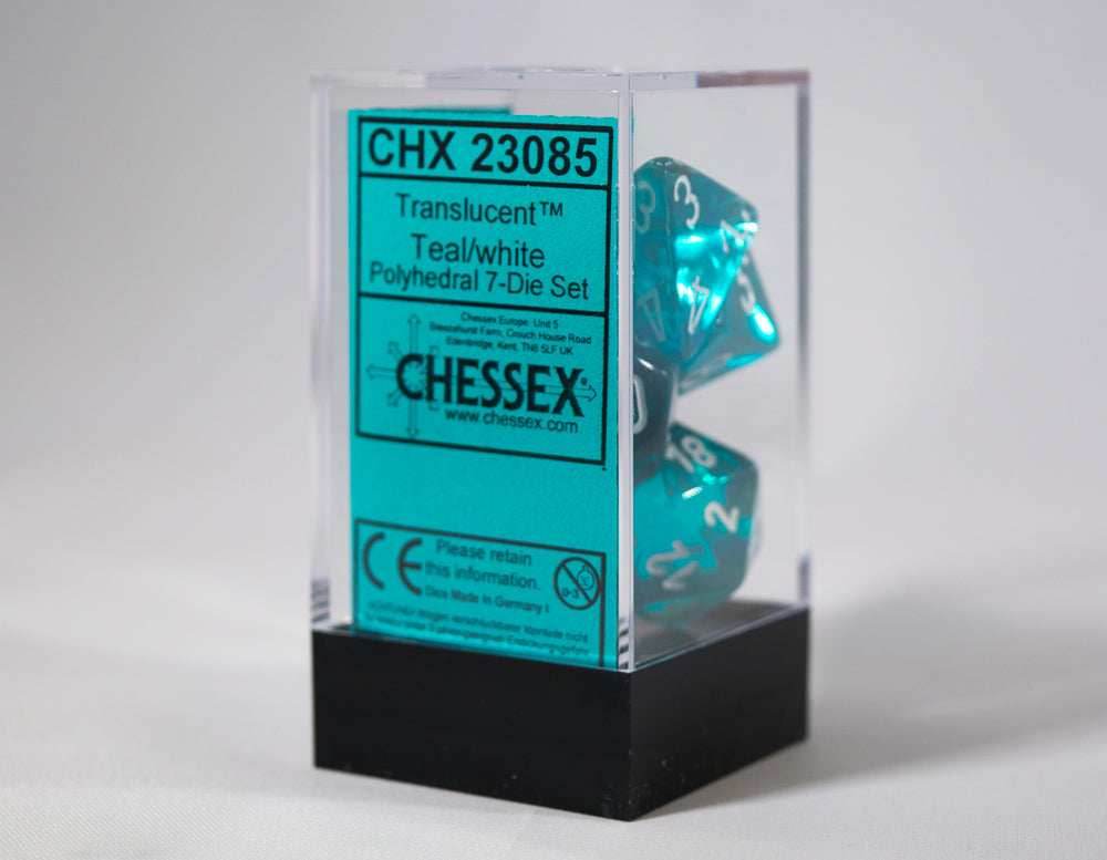 Translucent 7-Die Chessex Sets Made in Germany -Red, Blue, Green, Teal, Purple- - Teal