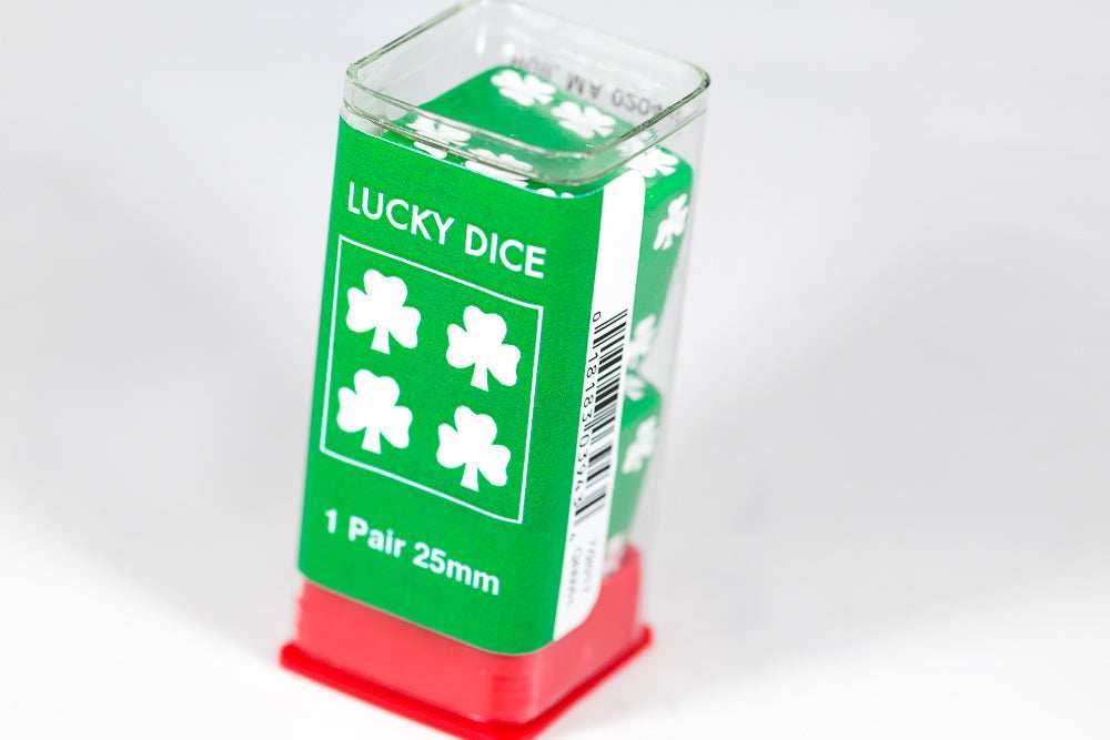 Lucky Green Dice with White Clovers Pair 25mm - 