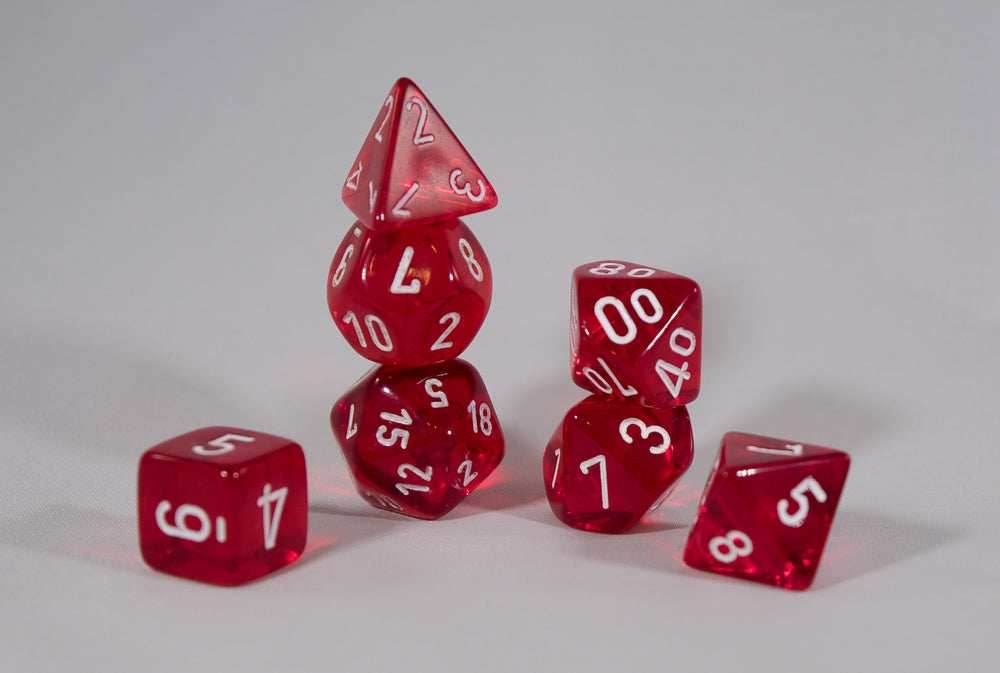 Translucent 7-Die Chessex Sets Made in Germany -Red, Blue, Green, Teal, Purple- - Red
