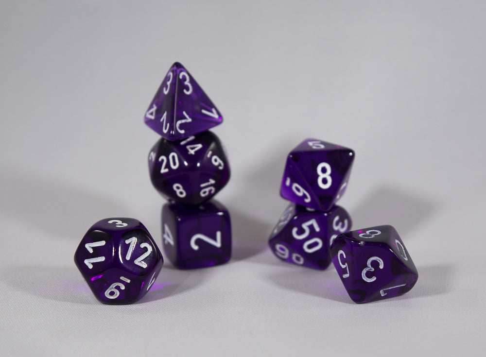 Translucent 7-Die Chessex Sets Made in Germany -Red, Blue, Green, Teal, Purple- - Purple