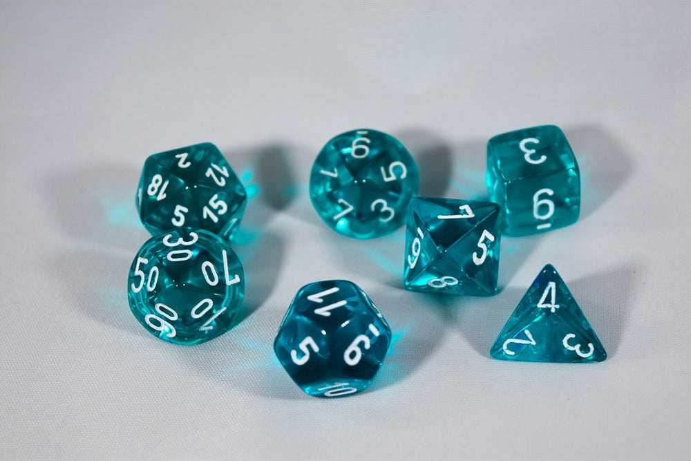 Translucent 7-Die Chessex Sets Made in Germany -Red, Blue, Green, Teal, Purple- - Teal