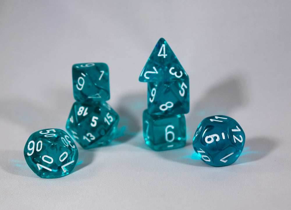 Translucent 7-Die Chessex Sets Made in Germany -Red, Blue, Green, Teal, Purple- - Teal