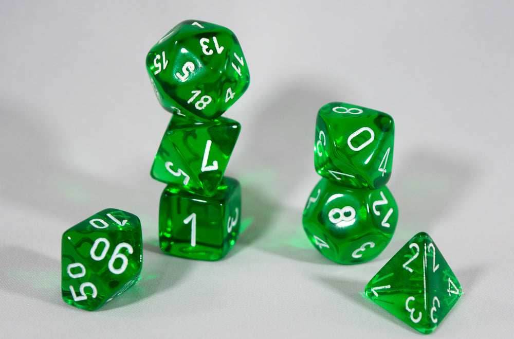 Translucent 7-Die Chessex Sets Made in Germany -Red, Blue, Green, Teal, Purple- - Green
