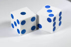 White Casino Dice w/ Blue Pips Rare 19mm Razor Edge - 