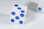 White Casino Dice w/ Blue Pips Rare 19mm Razor Edge - 