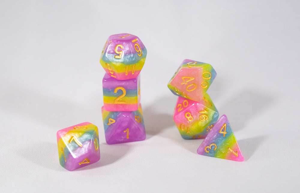Opaque Festive Easter Purple Blue Poly Dice Set with Gold (7) RPG DnD HdDice - 