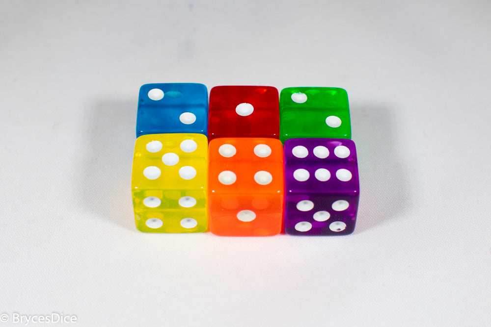 Square Corner 16mm Translucent Dice (Red/Orange/Yellow/Green/Blue/Purple) *sold by the piece - Red