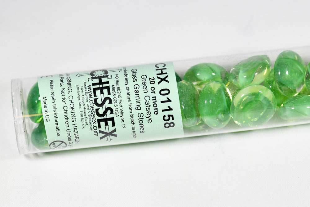 20+ Green Catseye Glass Gaming Stones Counters - 
