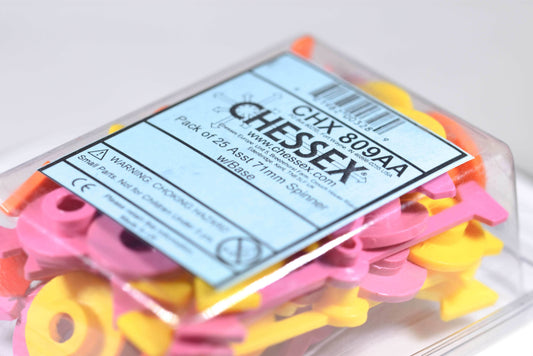 Pack of 25 Assorted 71mm Spinner 2/Base - 