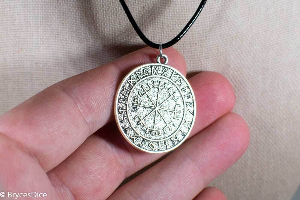 Silver Viking Icelandic Vegvisir Helmet In Runic Circle Pendant Compass Amulet Necklace - 