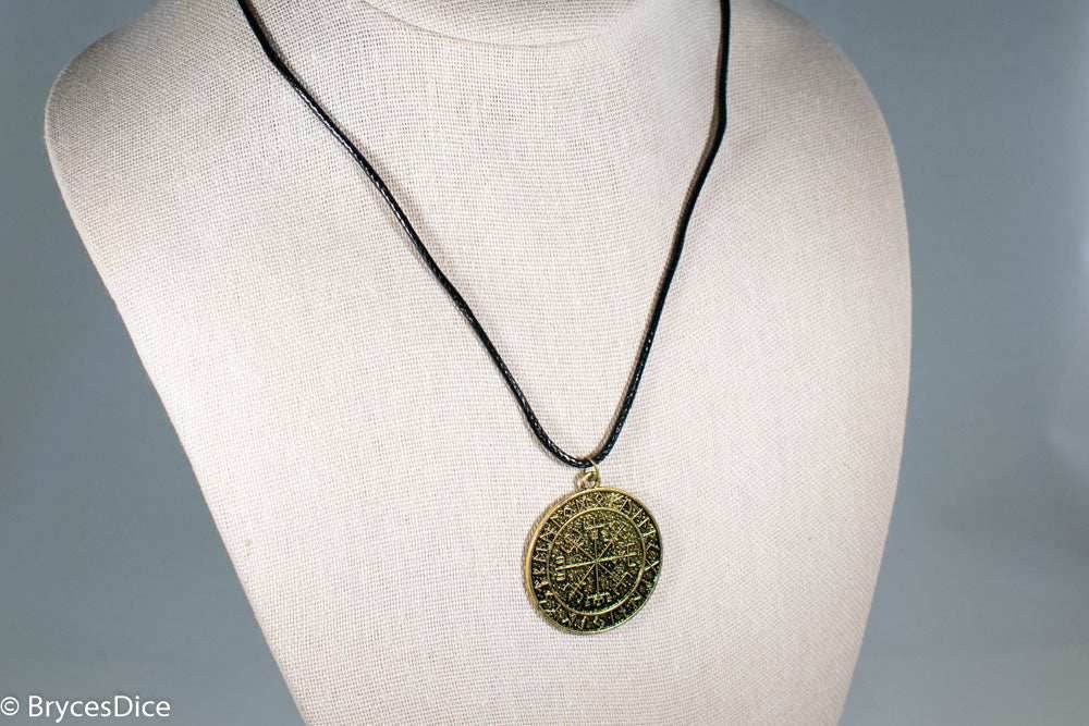 Gold Viking Icelandic Vegvisir Helmet In Runic Circle Pendant Compass Amulet Necklace - 