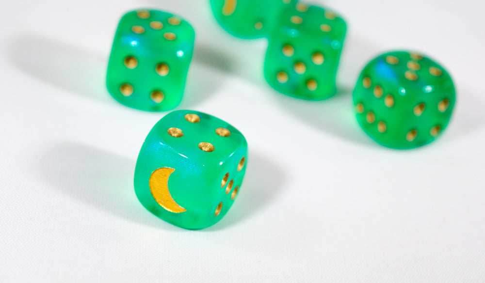 Custom Crescent Moon Sparkle Light Green Borealis Chessex Magic Rare by BrycesDice - 