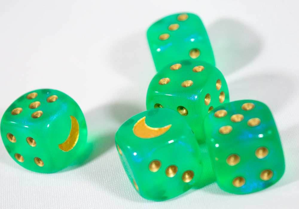 Custom Crescent Moon Sparkle Light Green Borealis Chessex Magic Rare by BrycesDice - 