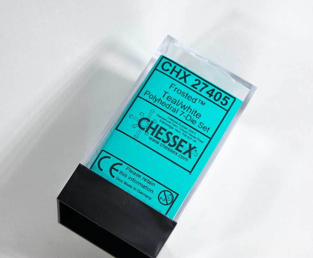 Chessex Polyhedral 7 Die Frosted Teal w/ White Numbers Set Of 7 Dice CHX 27405 - 