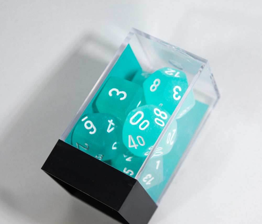 Chessex Polyhedral 7 Die Frosted Teal w/ White Numbers Set Of 7 Dice CHX 27405 - 