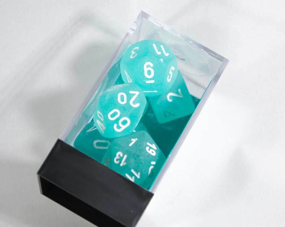 Chessex Polyhedral 7 Die Frosted Teal w/ White Numbers Set Of 7 Dice CHX 27405 - 