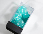Chessex Polyhedral 7 Die Frosted Teal w/ White Numbers Set Of 7 Dice CHX 27405 - 