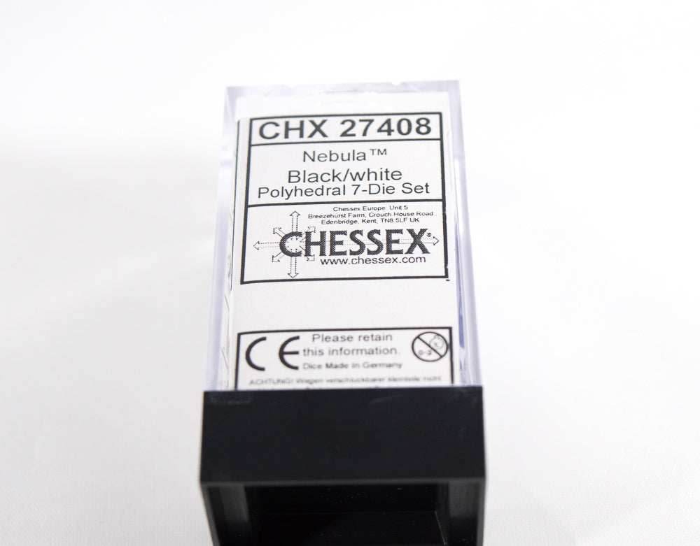 Chessex Polyhedral 7 Die Nebula Black w/ White Numbers Set Of 7 Dice CHX 27408 - 