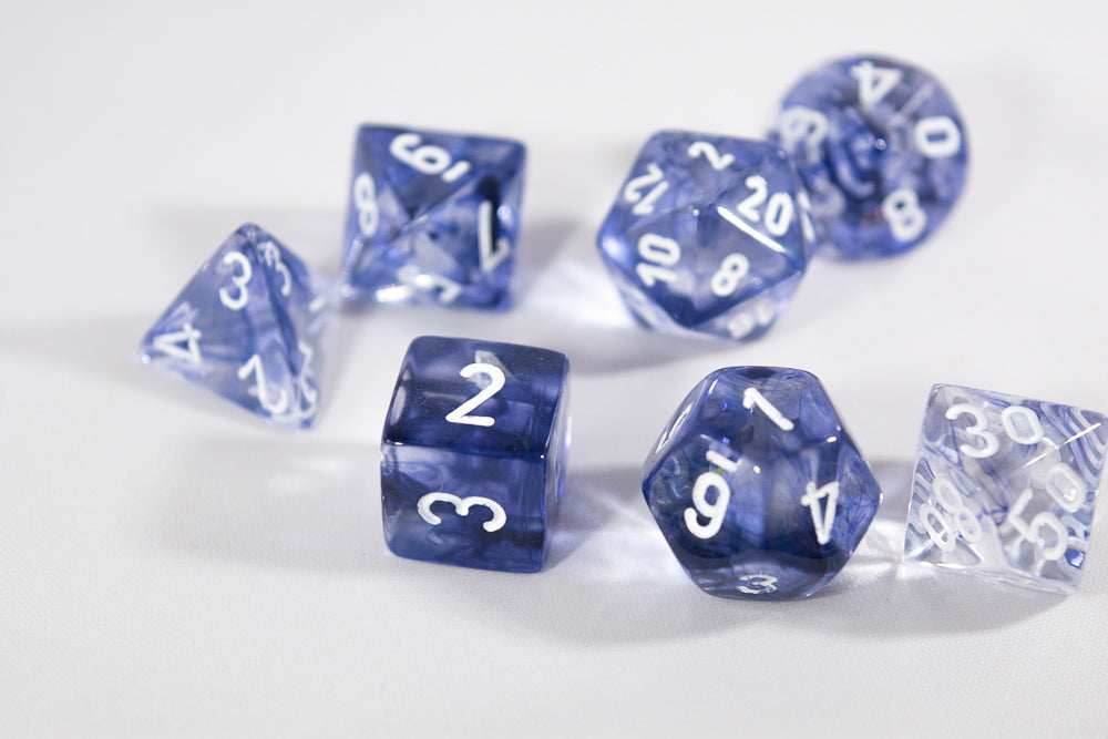 Chessex Polyhedral 7 Die Nebula Black w/ White Numbers Set Of 7 Dice CHX 27408 - 