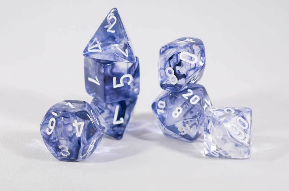 Chessex Polyhedral 7 Die Nebula Black w/ White Numbers Set Of 7 Dice CHX 27408 - 