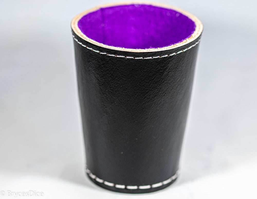 Handmade Leather Dice Cup (Black w/Purple Lining) - 