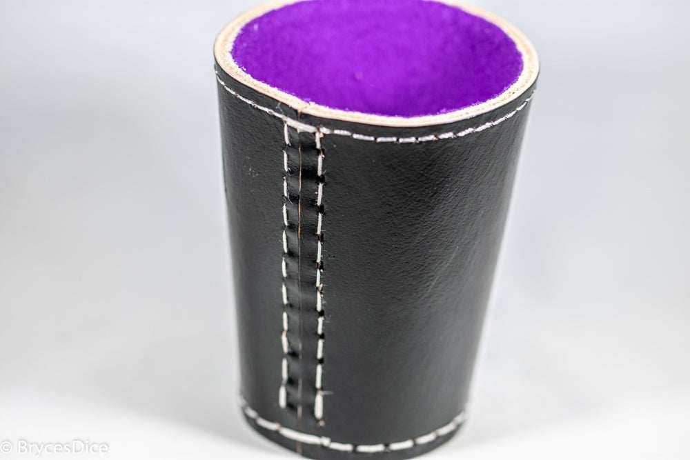 Handmade Leather Dice Cup (Black w/Purple Lining) - 