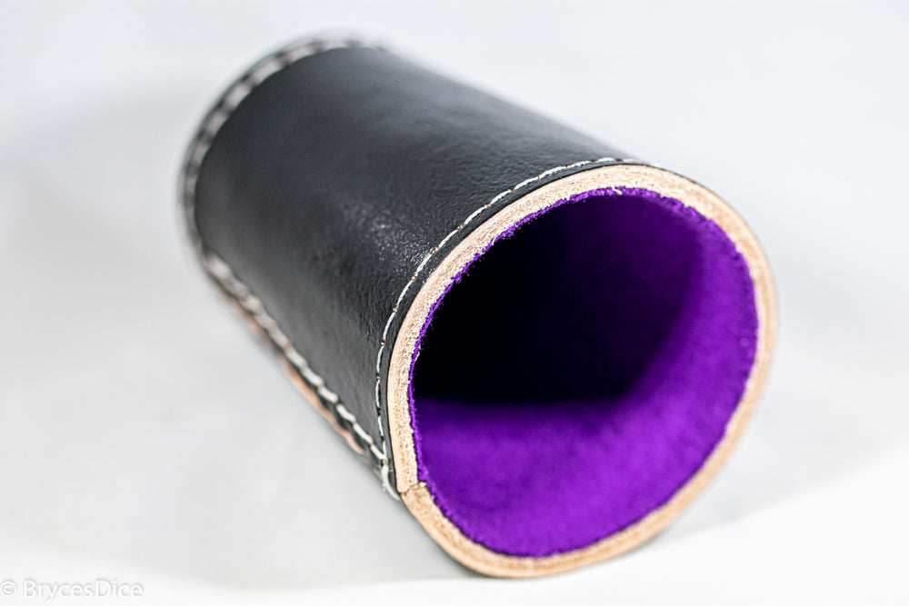 Handmade Leather Dice Cup (Black w/Purple Lining) - 