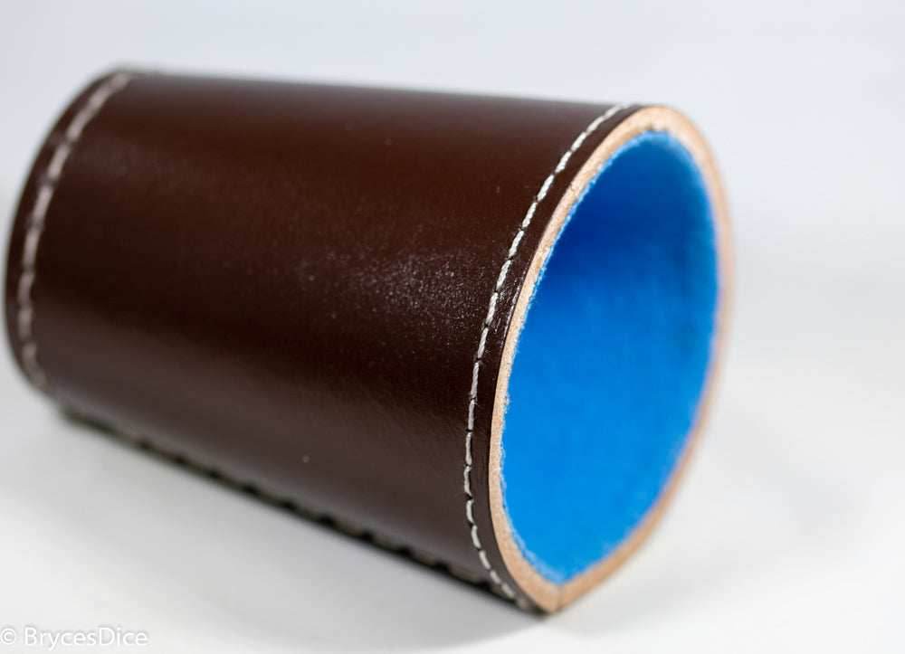 Handmade Leather Dice Cup (Brown w/Blue Lining) - 