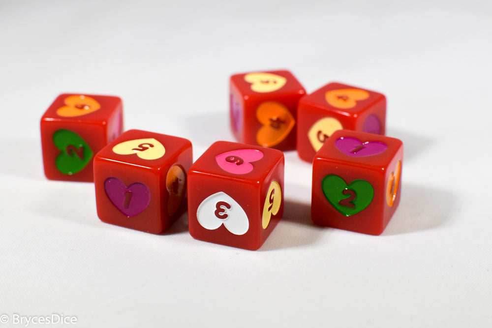 Candy Heart Dice Acrylic 16mm White, Pink, Purple, Yellow, Green - 1