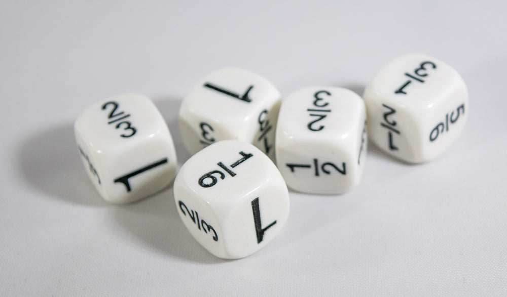 Math Fractions Dice Kids Math Dice Game 1, 1/2, 1/3, 2/3, 5/6, 1/6 - 