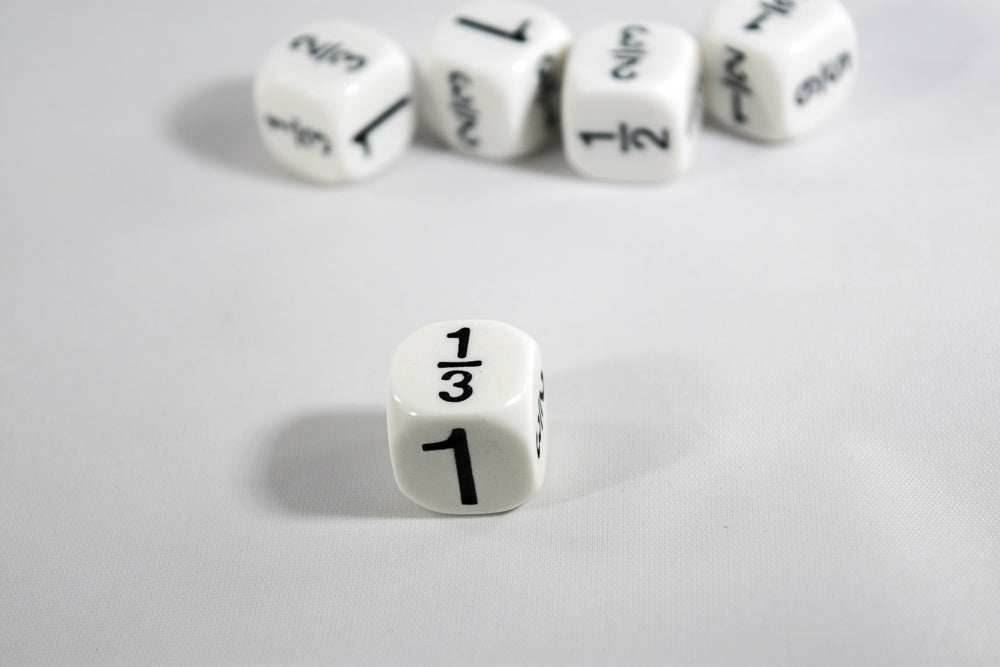 Math Fractions Dice Kids Math Dice Game 1, 1/2, 1/3, 2/3, 5/6, 1/6 - 