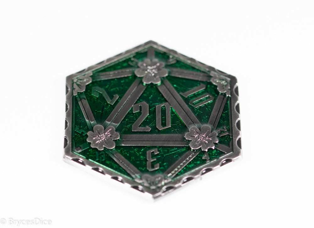 Silver Green Enamel Effect D20 Metal Coins d2 - 