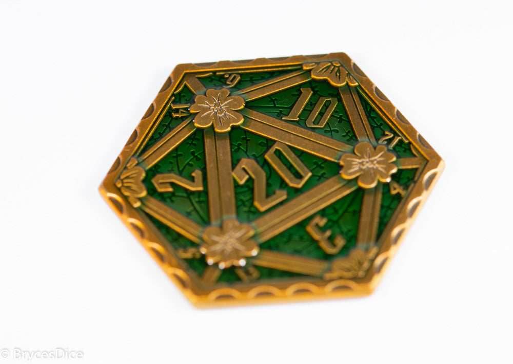 Gold Green Enamel Effect D20 Metal Coins d2 - 