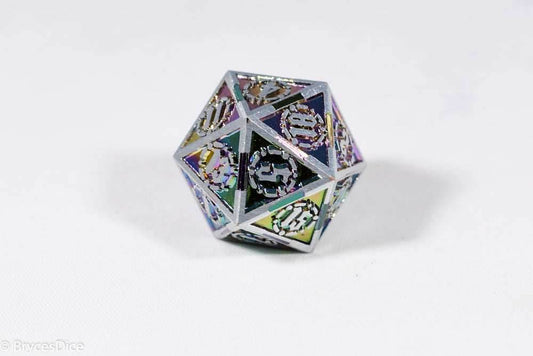 Single d20 Silver w/Rainbow Inlay Sword Strengthened Metal - 