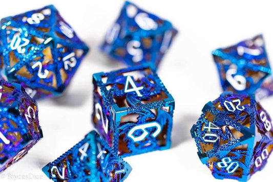 (Shimmering Blue) Deadly Dragon Dice: Shards of Oblivion Hollow Metal - 7-Dice Set