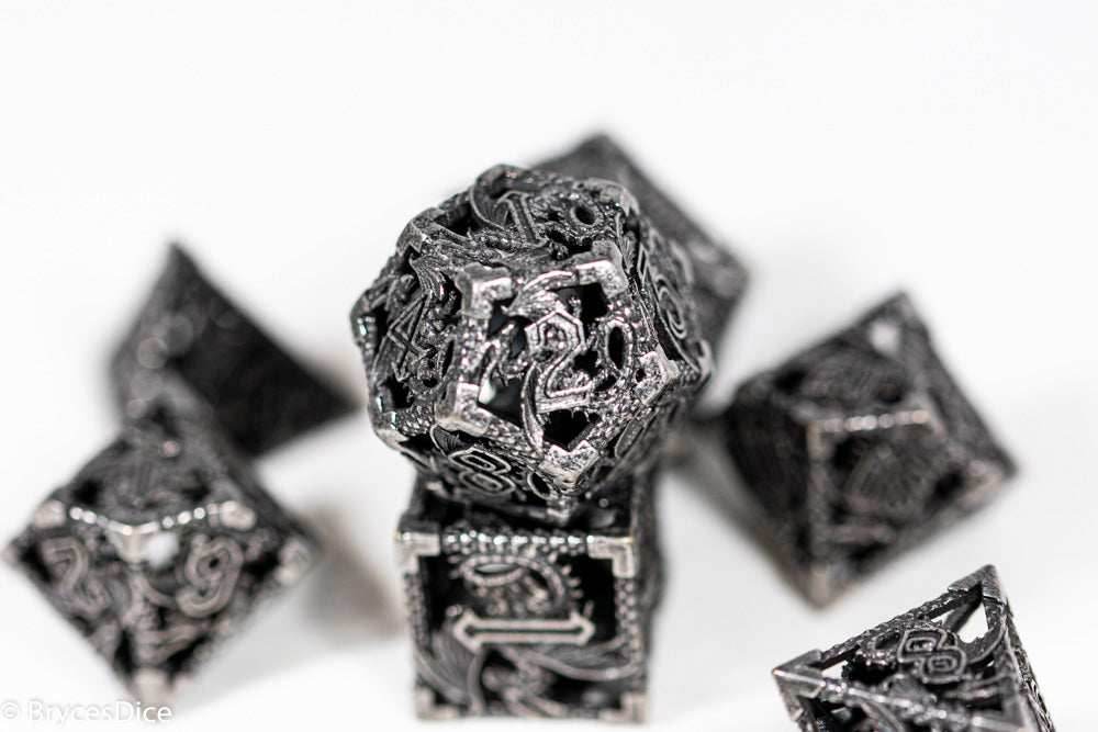(Grey) Deadly Dragon Dice: Shards of Oblivion Hollow Metal - 7-Dice Set