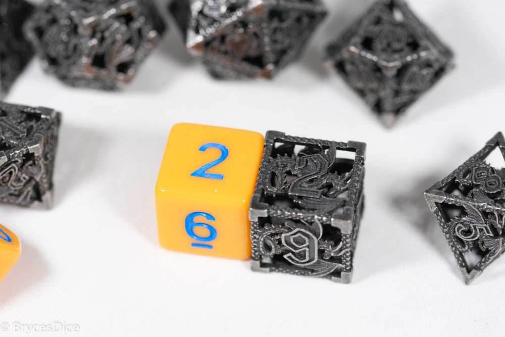 (Powerful Purple) Deadly Dragon Dice: Shards of Oblivion Hollow Metal - 7-Dice Set