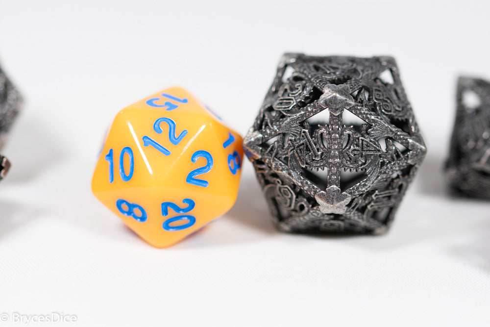 (Powerful Purple) Deadly Dragon Dice: Shards of Oblivion Hollow Metal - 7-Dice Set